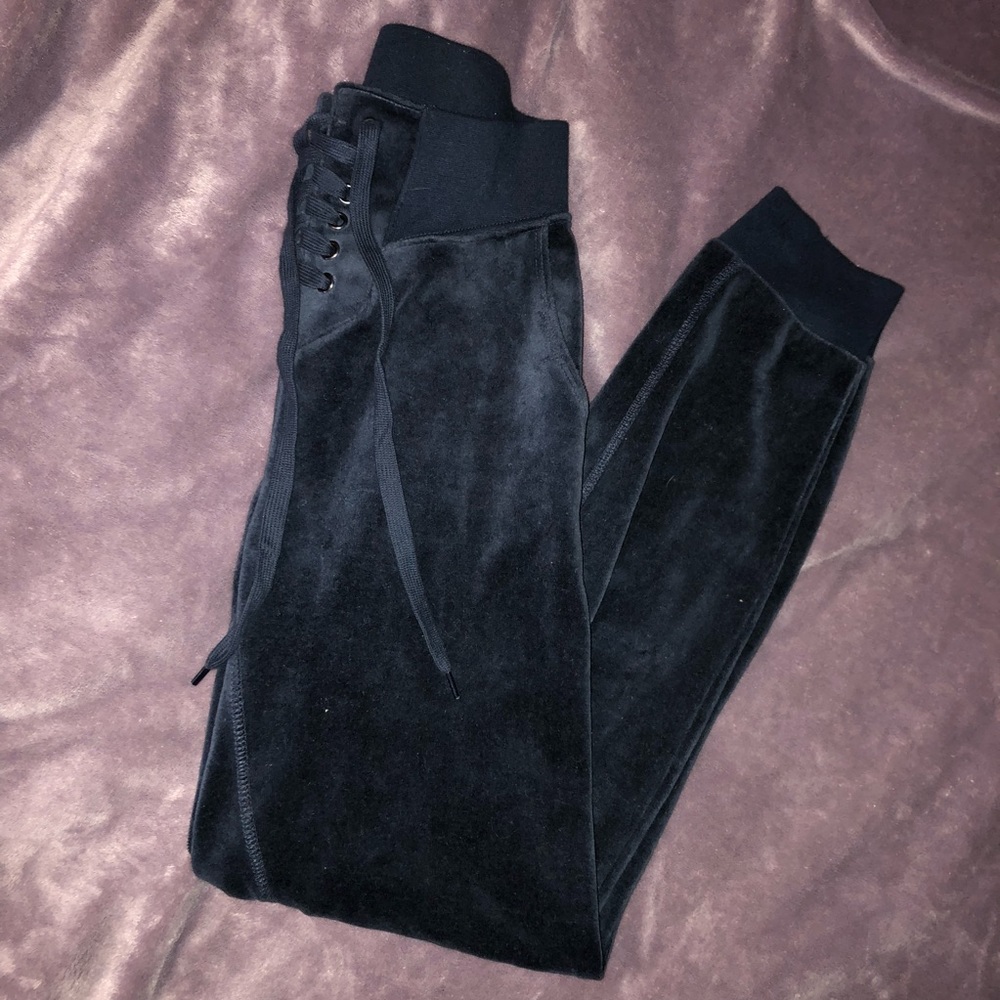 Forever 21: Velvet/Velour Navy Lace up Joggers